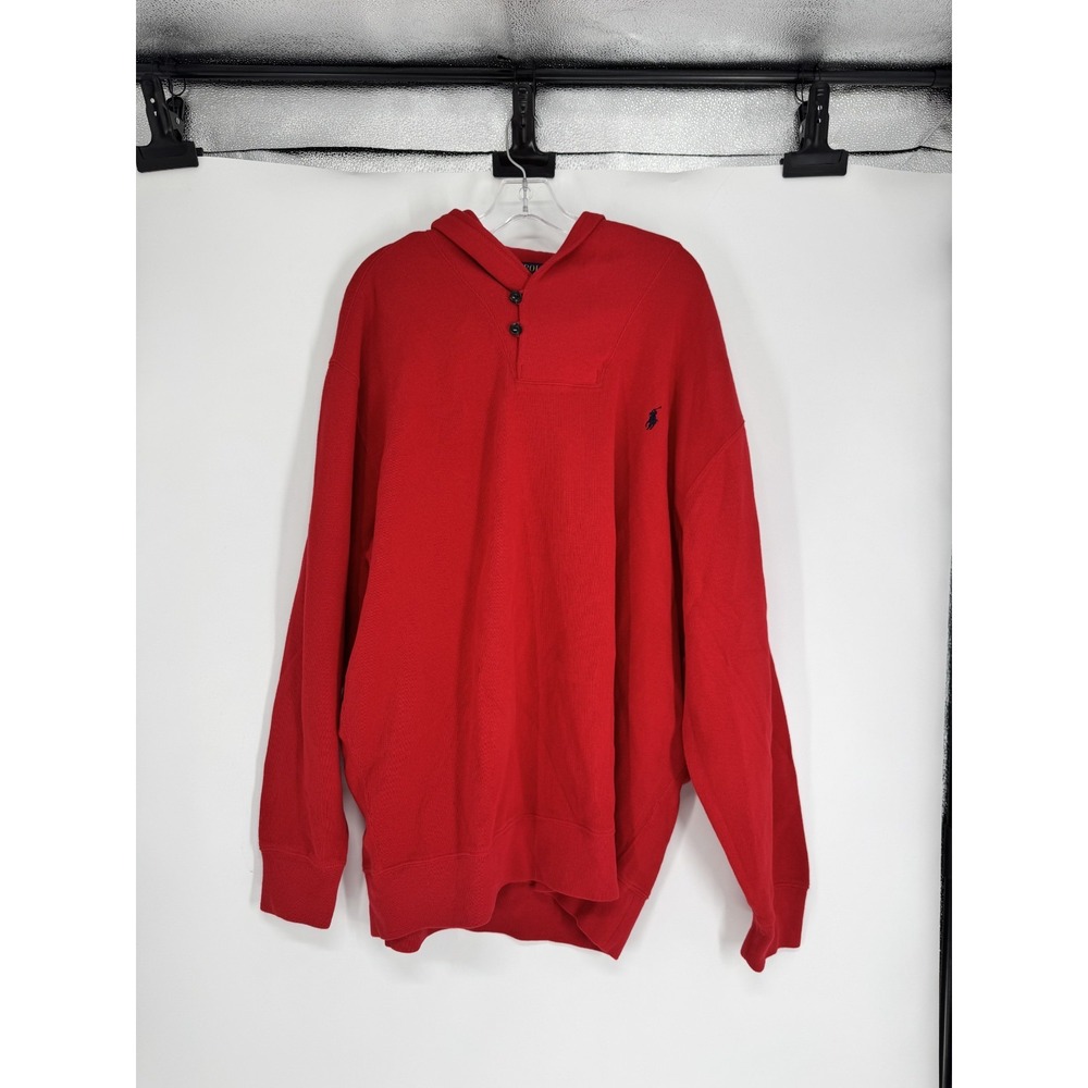 Polo Ralph Lauren Sweater 2XL Tall 2XLT Shawl Collar Quarter 1/4 Button Pony Red